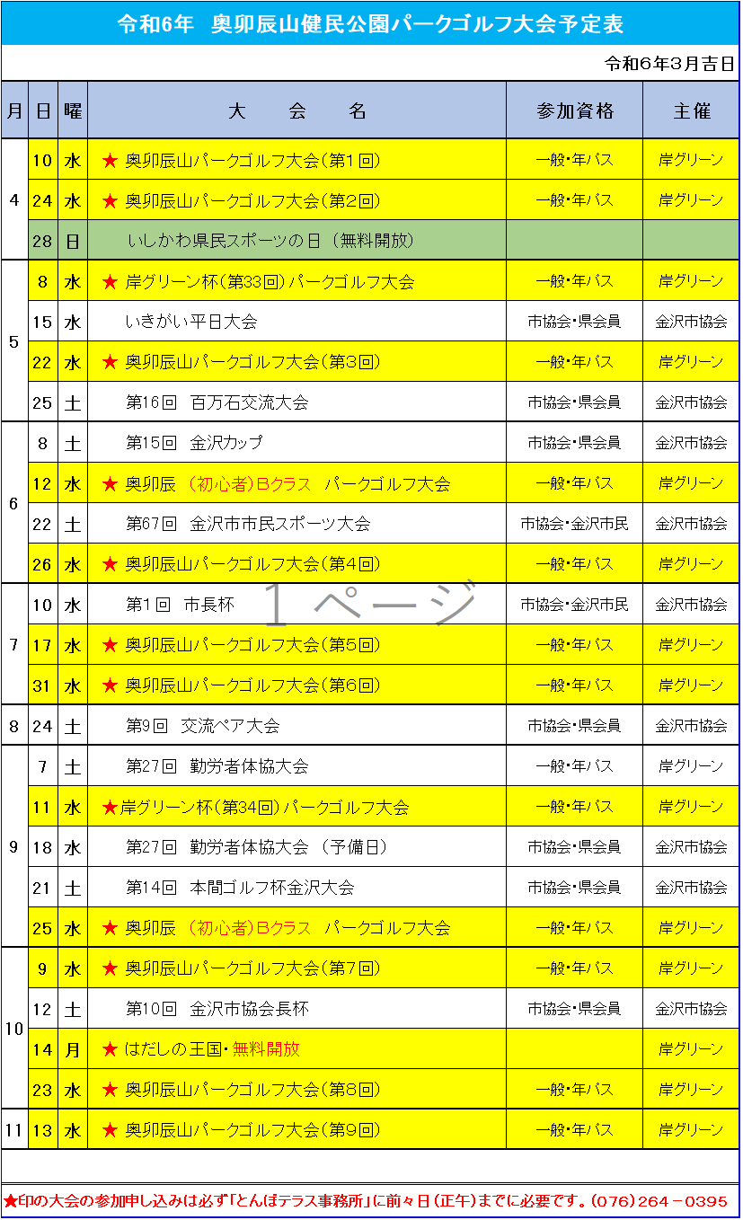 パークゴルフ｜奥卯辰山健民公園｜金沢市